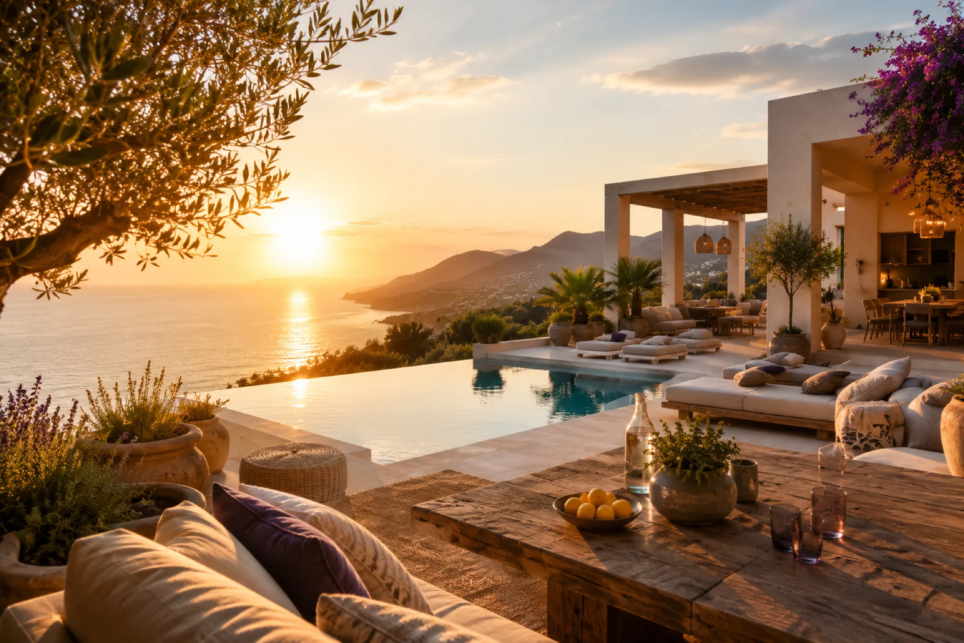 Poolterrasse der Villa im Tageslicht